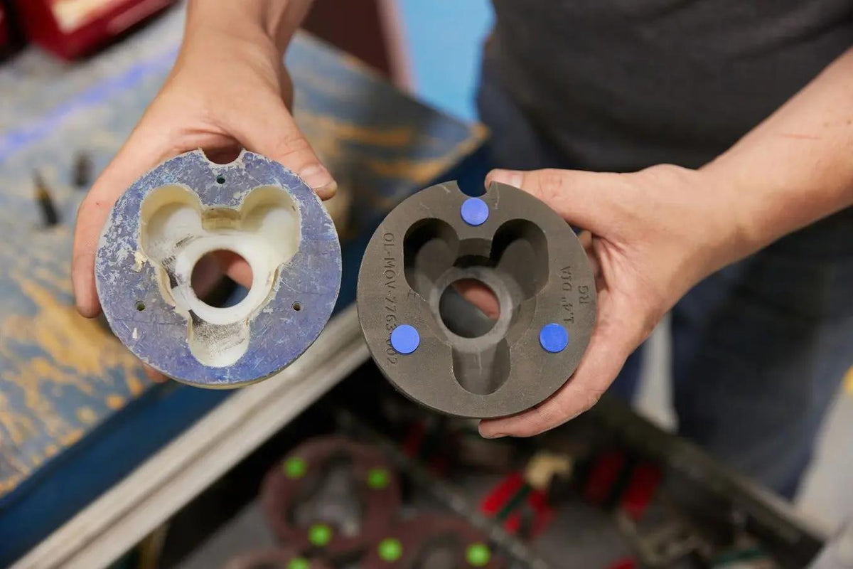 An existing component and its reproduced replacement.