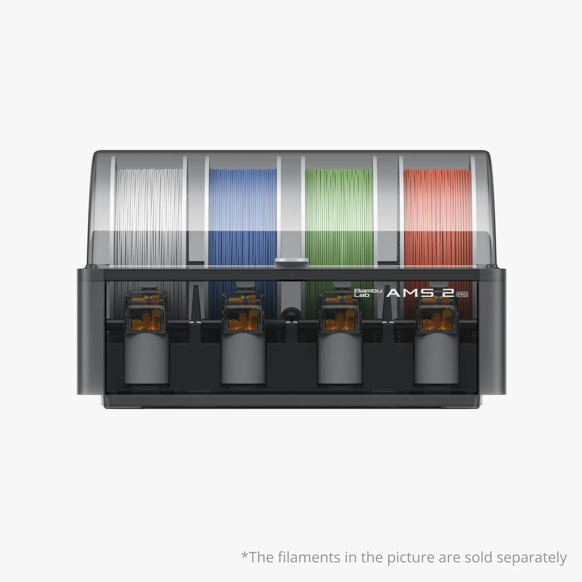 Bambu Lab AMS 2 Pro — four spools loaded, filament sold separately