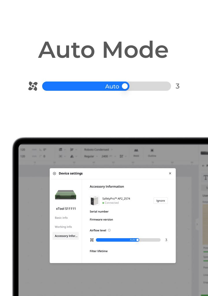 xTool ap2 — Adjust airflow to the task